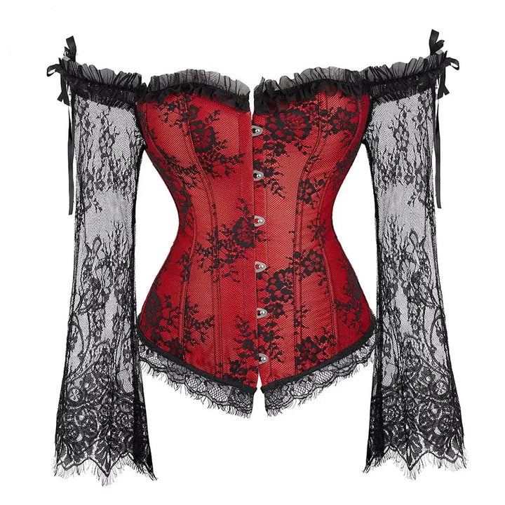 Corset sculptant à manches longues en dentelle et décolleté espagnol