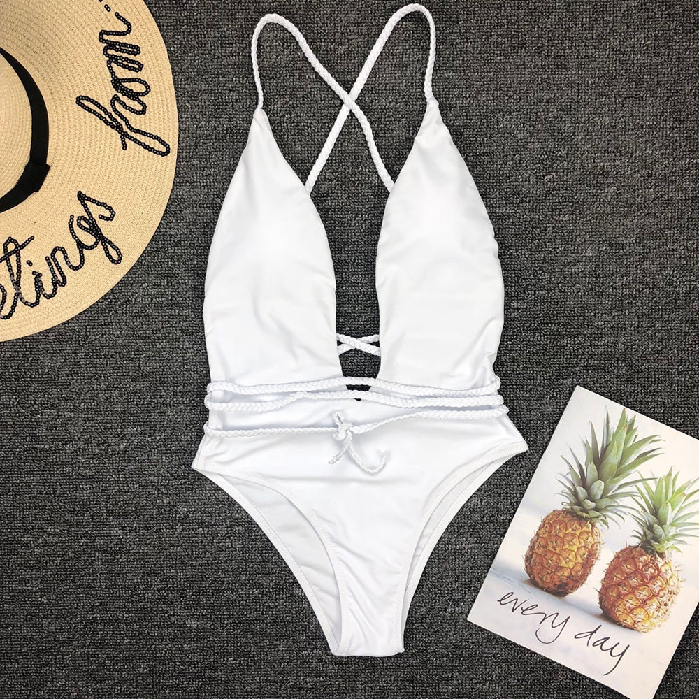 Maillot de bain à cordons décoratifs