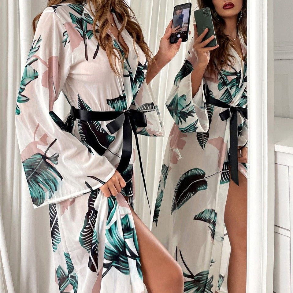 Long peignoir à motif