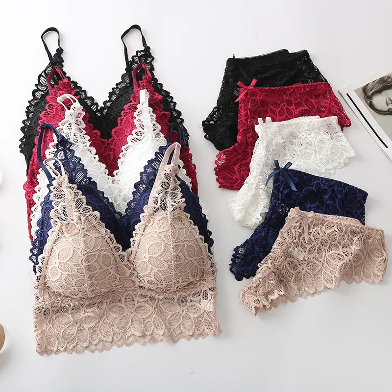Ensemble de lingerie en dentelle à fleurs brodées