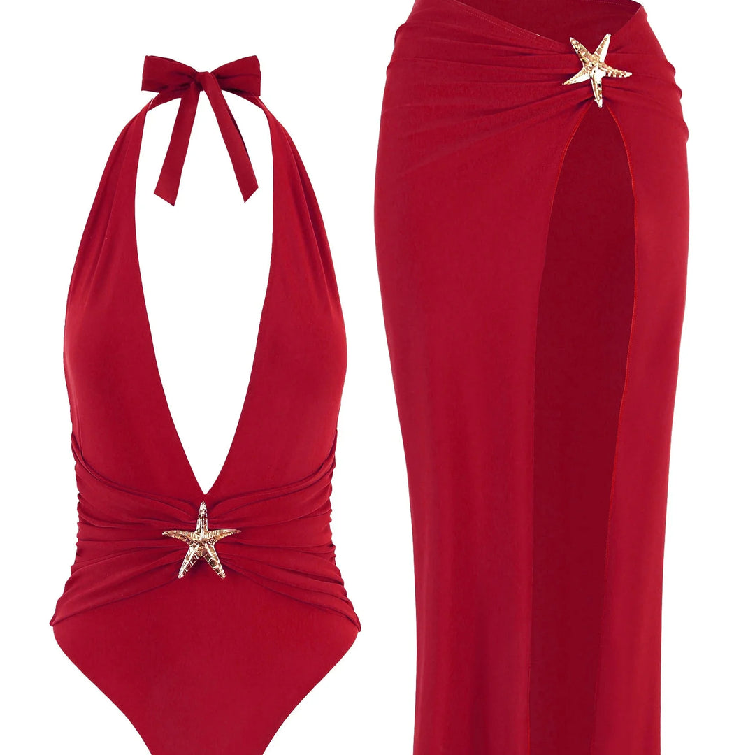 Ensemble de plage à jupe longue et étoile de mer décorative