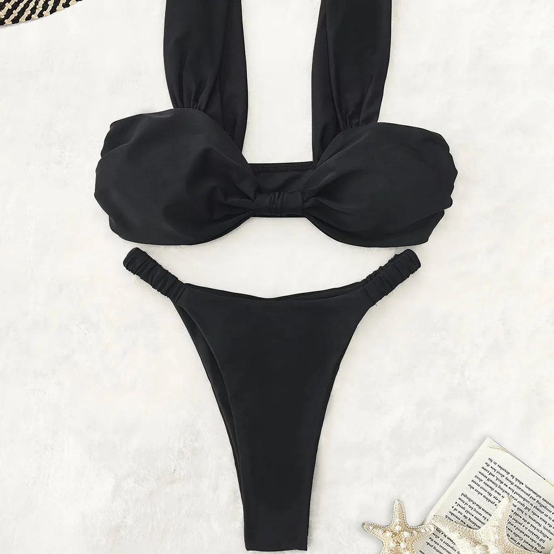 Maillot de bain plissé à nœud