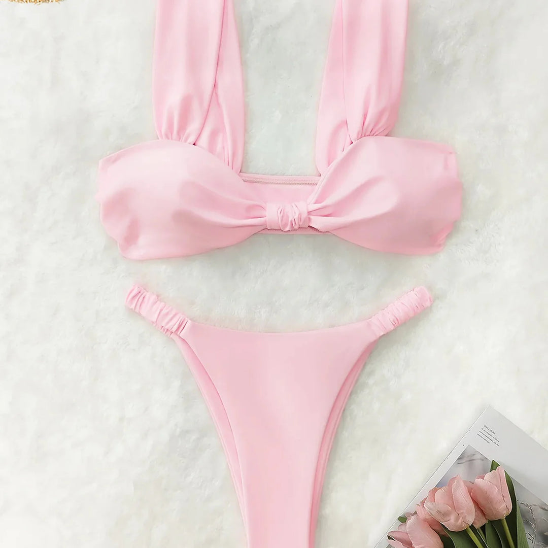 Maillot de bain plissé à nœud