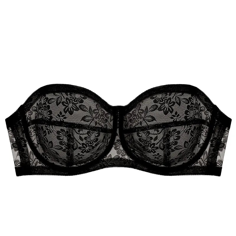 Soutien-gorge bardot sans bretelles à dentelle florale et armatures