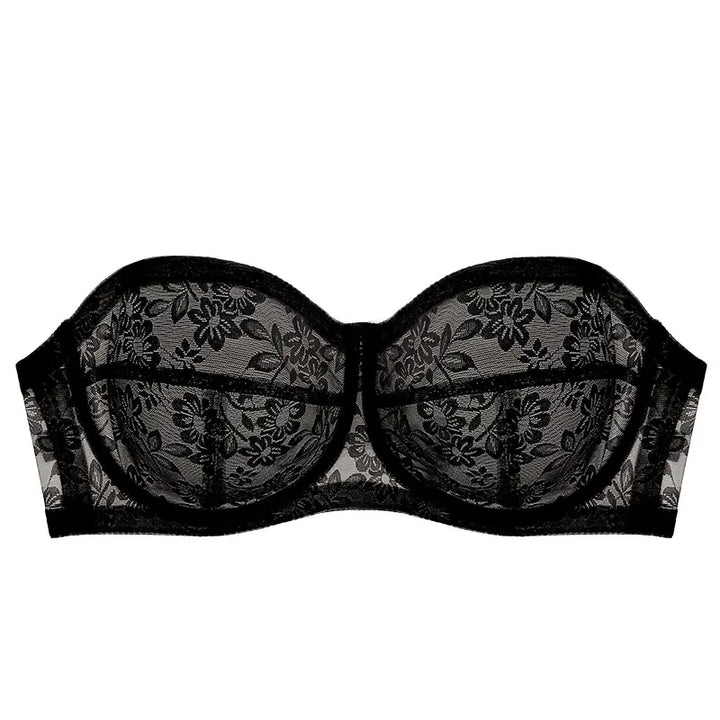 Soutien-gorge bardot sans bretelles à dentelle florale et armatures