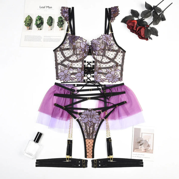 Ensemble de lingerie fleuri 3 pièces