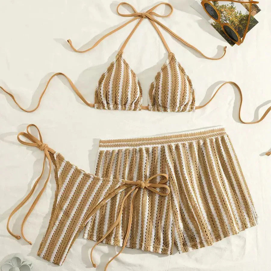 Ensemble de plage 3 pièces avec shorty en résille