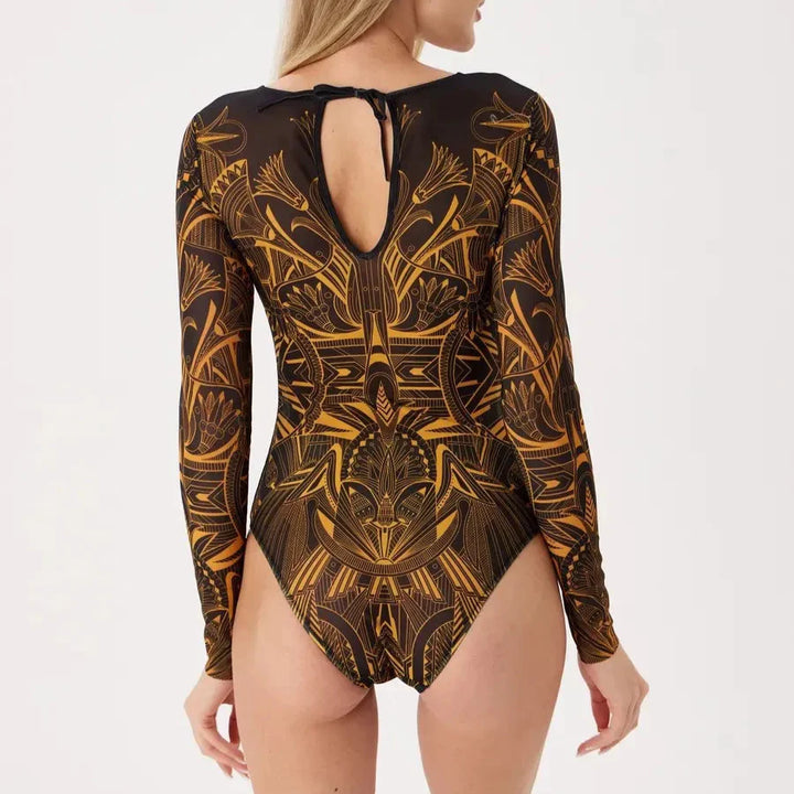 Maillot de bain une pièce à manches longues et motif oriental