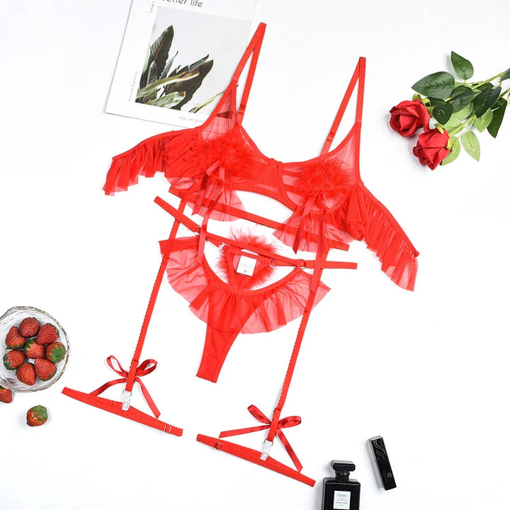 Ensemble de lingerie à pompons et volants