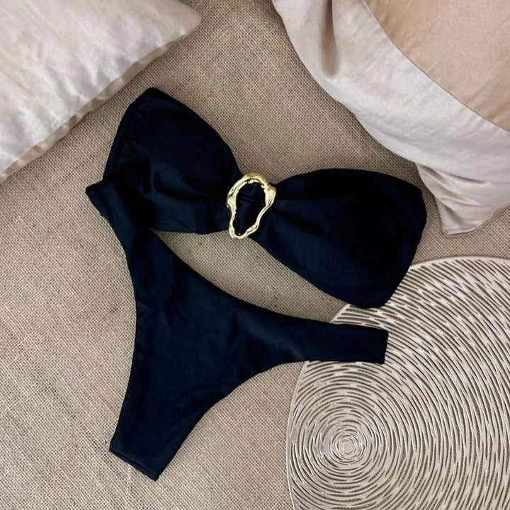 Maillot de bain bandeau 2 pièces avec boucle bijou
