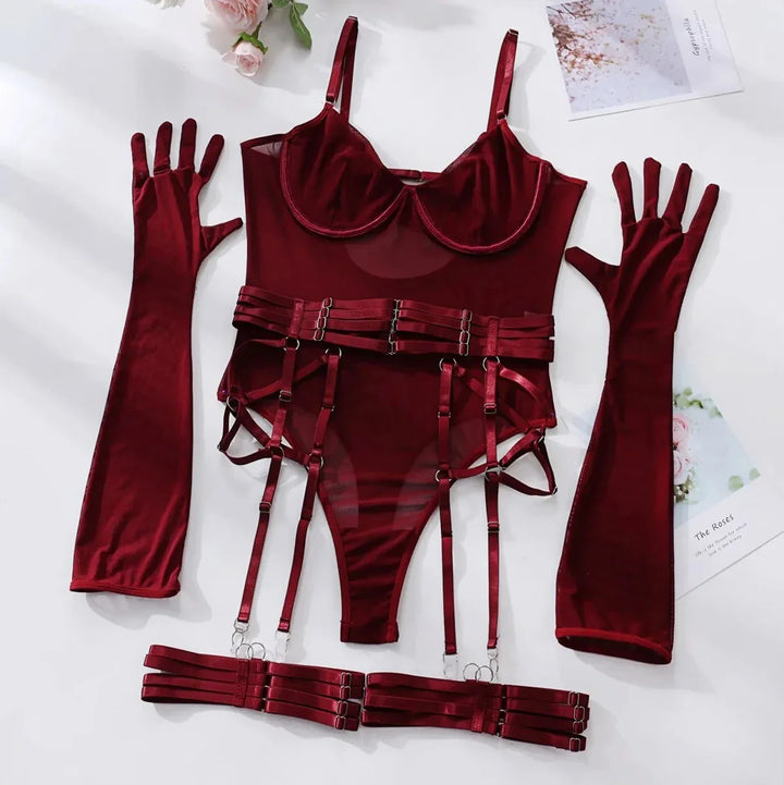 Body à détails en velours avec gants