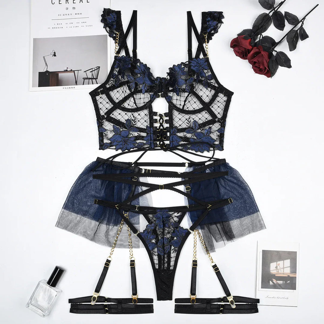 Ensemble de lingerie fleuri 3 pièces