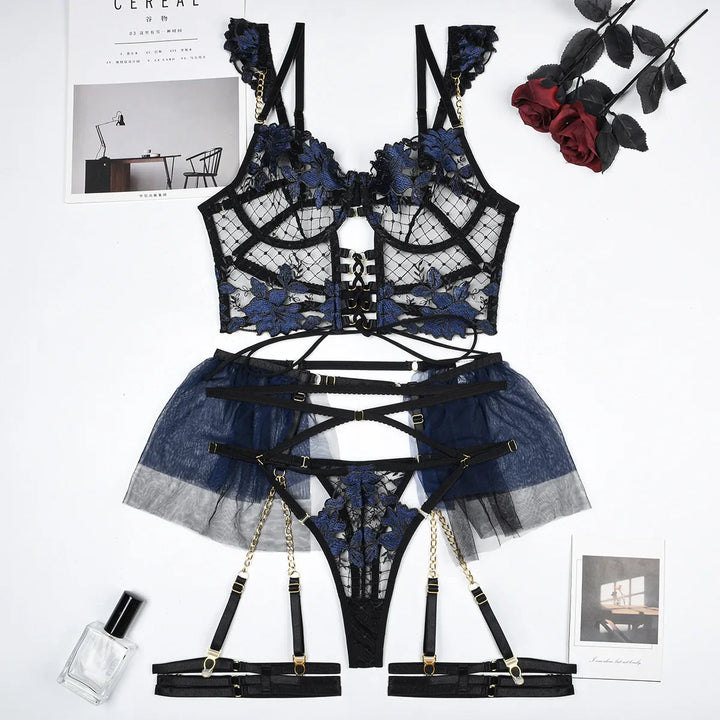 Ensemble de lingerie fleuri 3 pièces