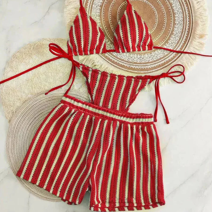 Ensemble de plage 3 pièces avec shorty en résille