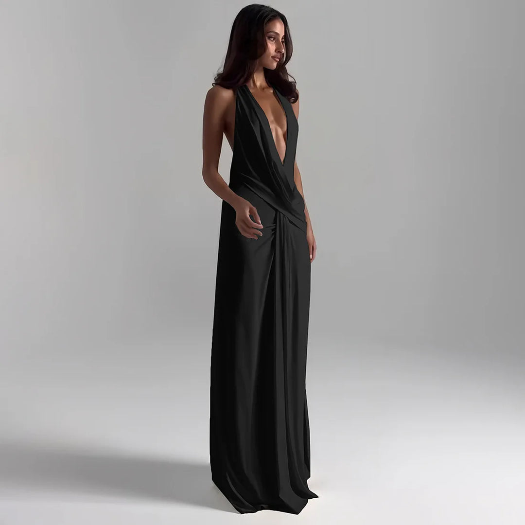 Longue robe à décolleté plongeant et fente haute