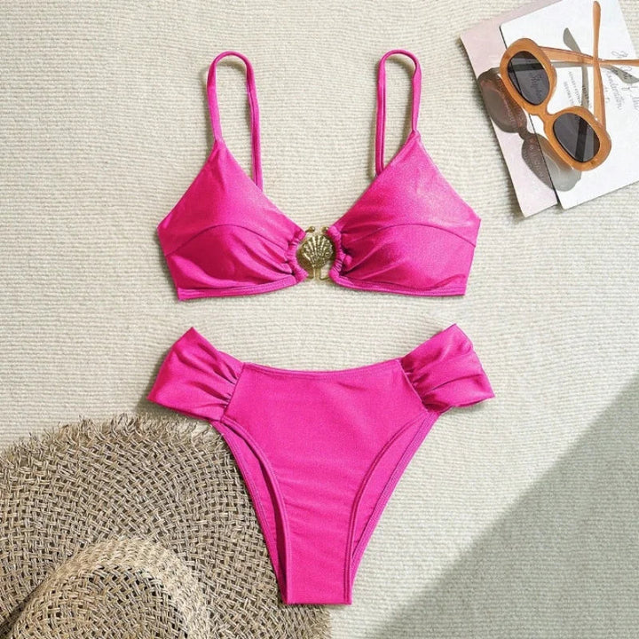 Bikini taille haute avec coquillage métallique