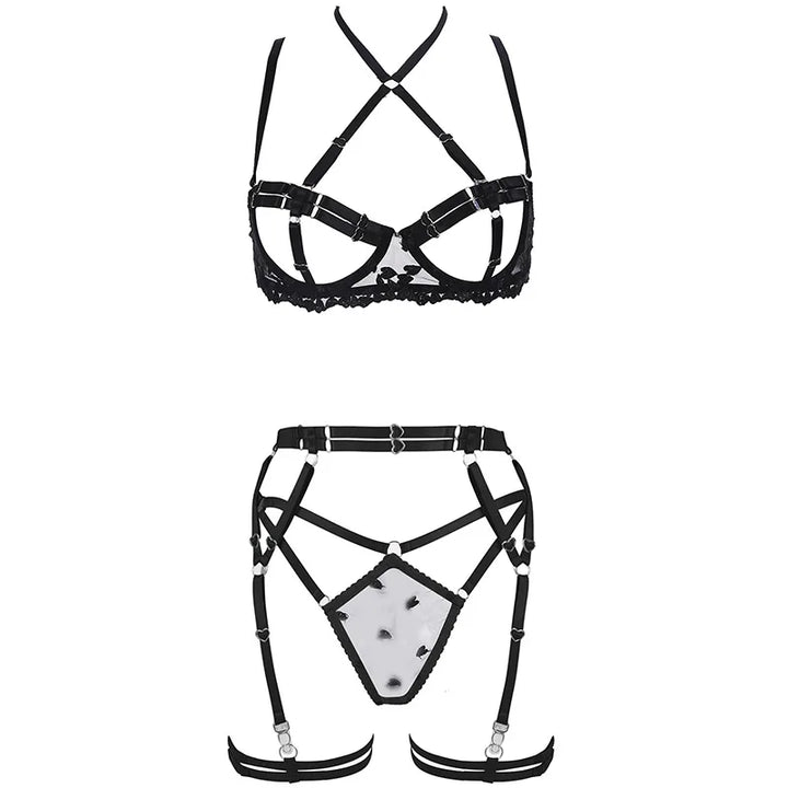 Ensemble de lingerie 4 pièces brodé