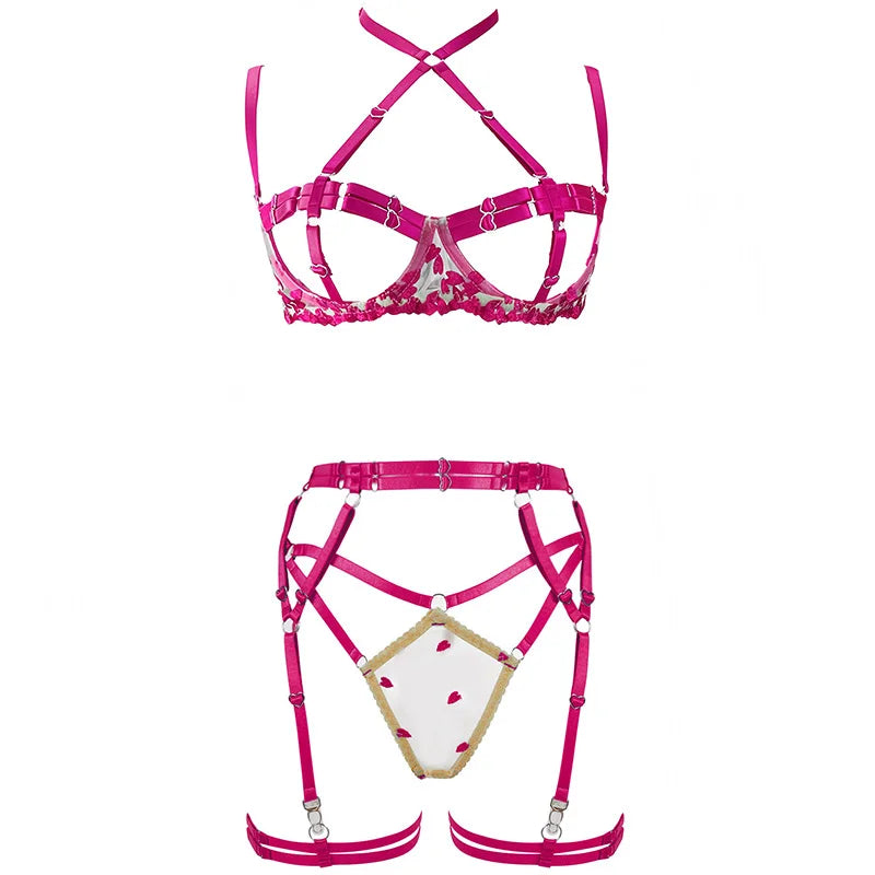 Ensemble de lingerie 4 pièces brodé