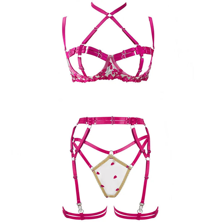 Ensemble de lingerie 4 pièces brodé