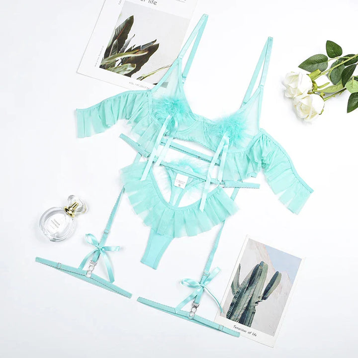 Ensemble de lingerie à pompons et volants