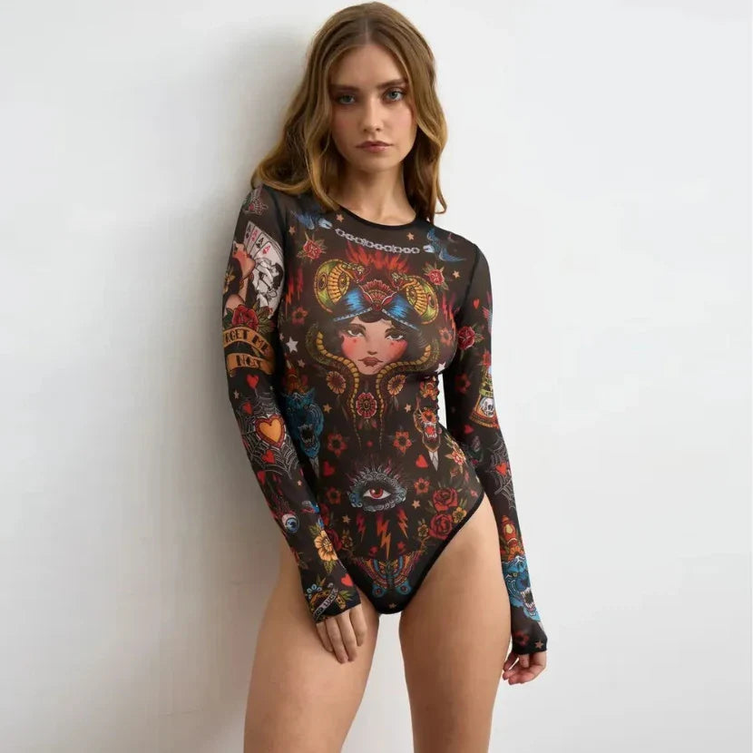 Maillot de bain une pièce à manches longues et motif oriental