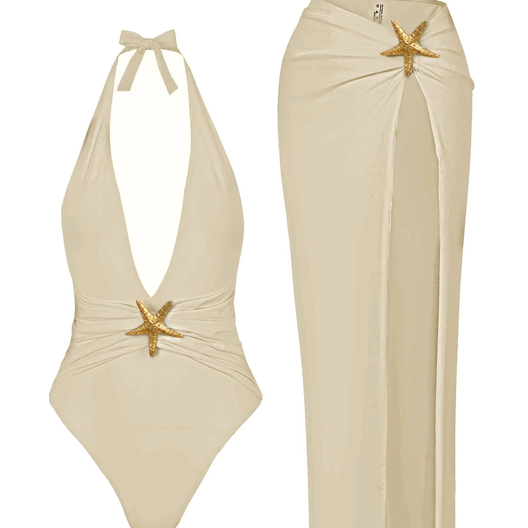 Ensemble de plage à jupe longue et étoile de mer décorative
