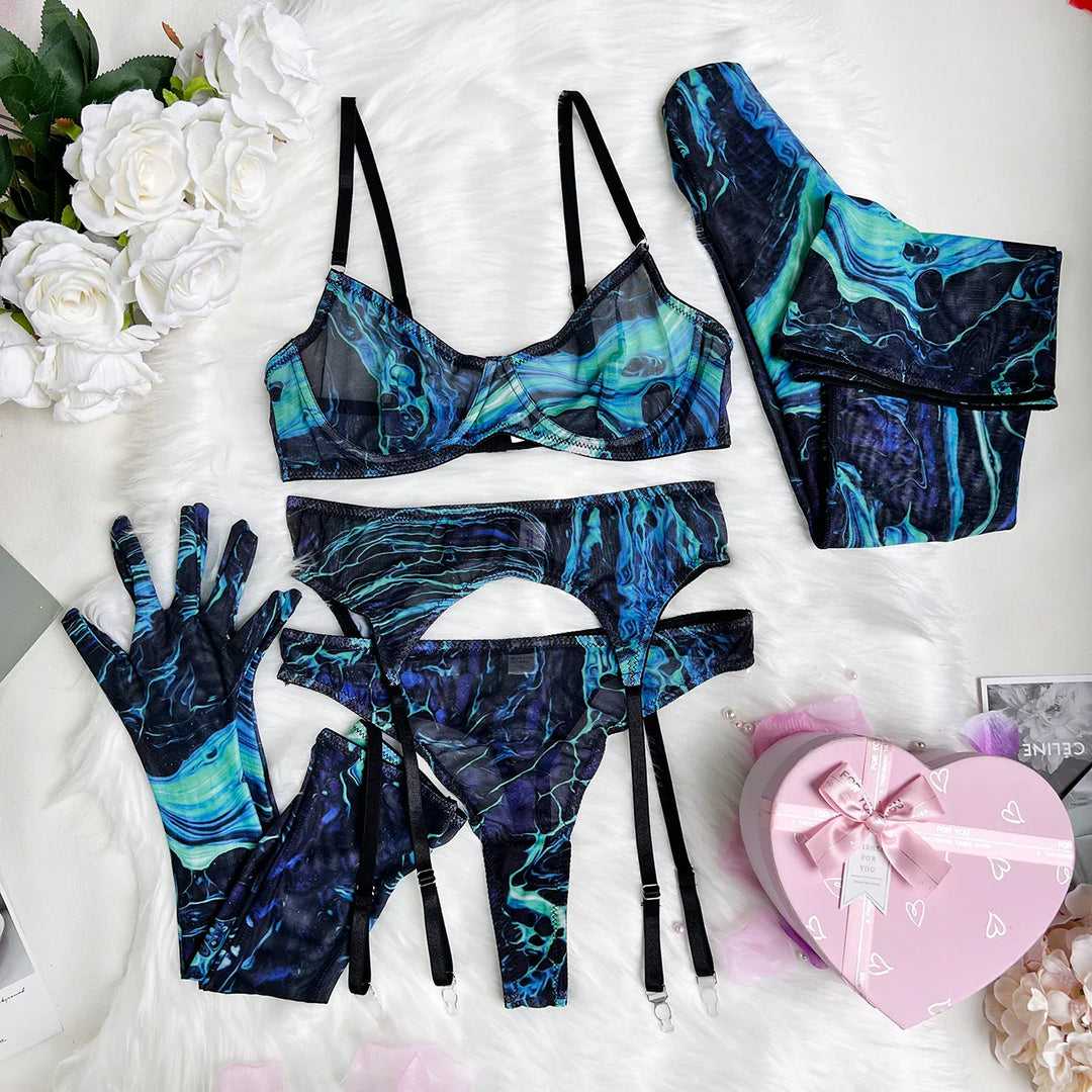Ensemble de lingerie tie-dye 5 pièces