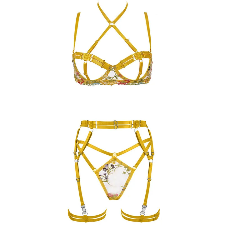 Ensemble de lingerie 4 pièces brodé