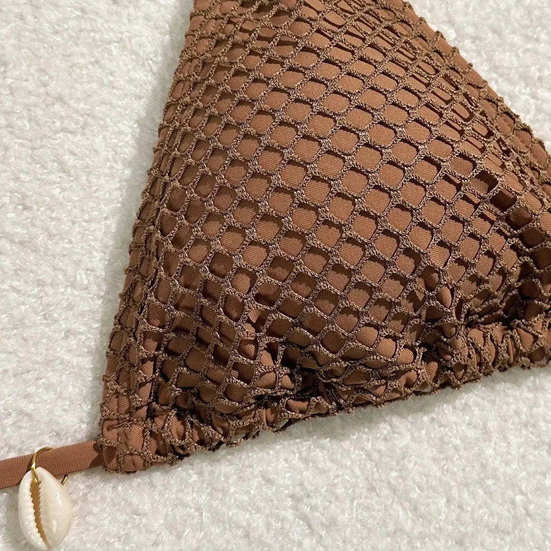 Ensemble bikini 3 pièces à jupette en résille