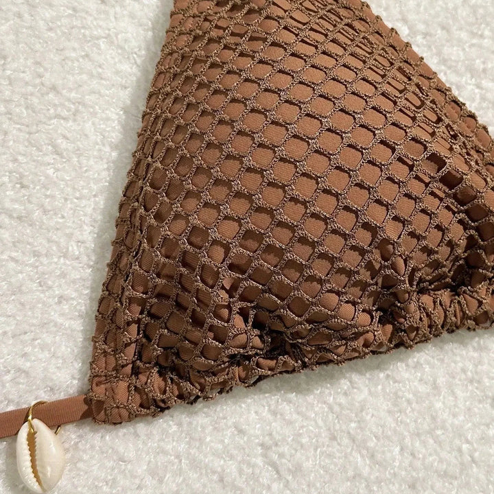 Ensemble bikini 3 pièces à jupette en résille