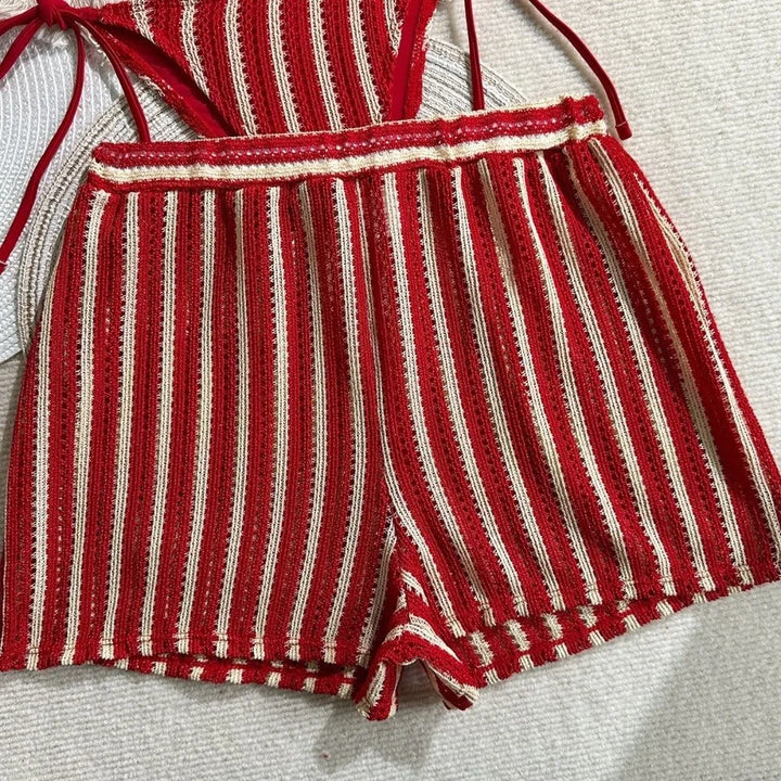 Ensemble de plage 3 pièces avec shorty en résille