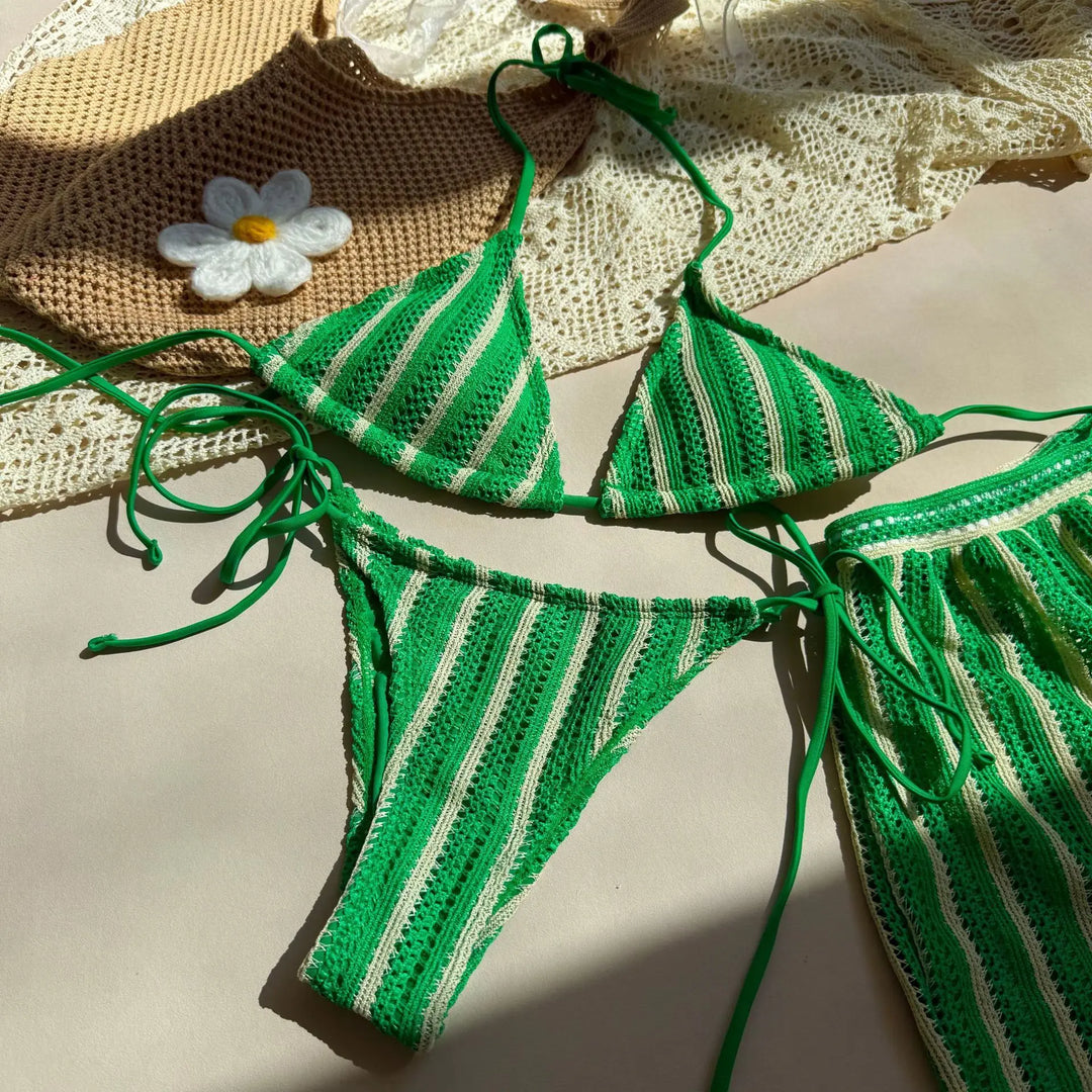 Ensemble de plage 3 pièces avec shorty en résille