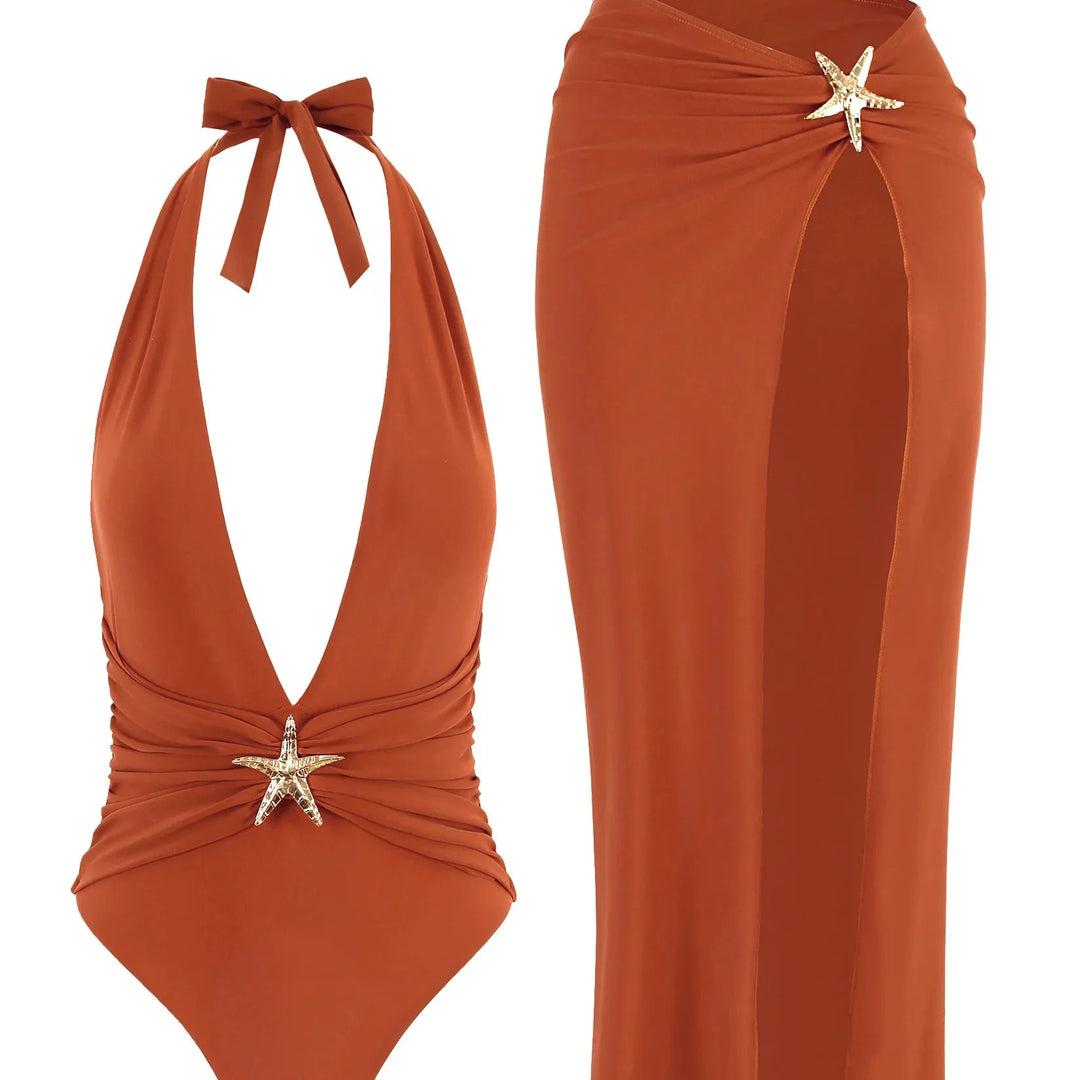 Ensemble de plage à jupe longue et étoile de mer décorative