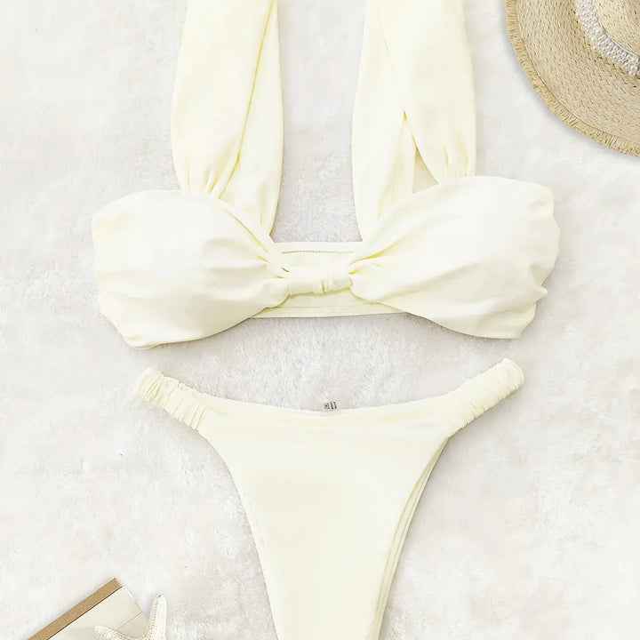 Maillot de bain plissé à nœud