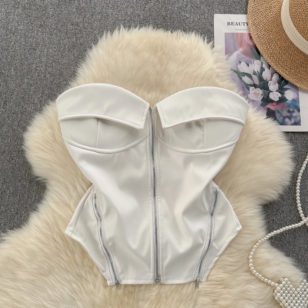 Corset en cuir à fermeture éclair