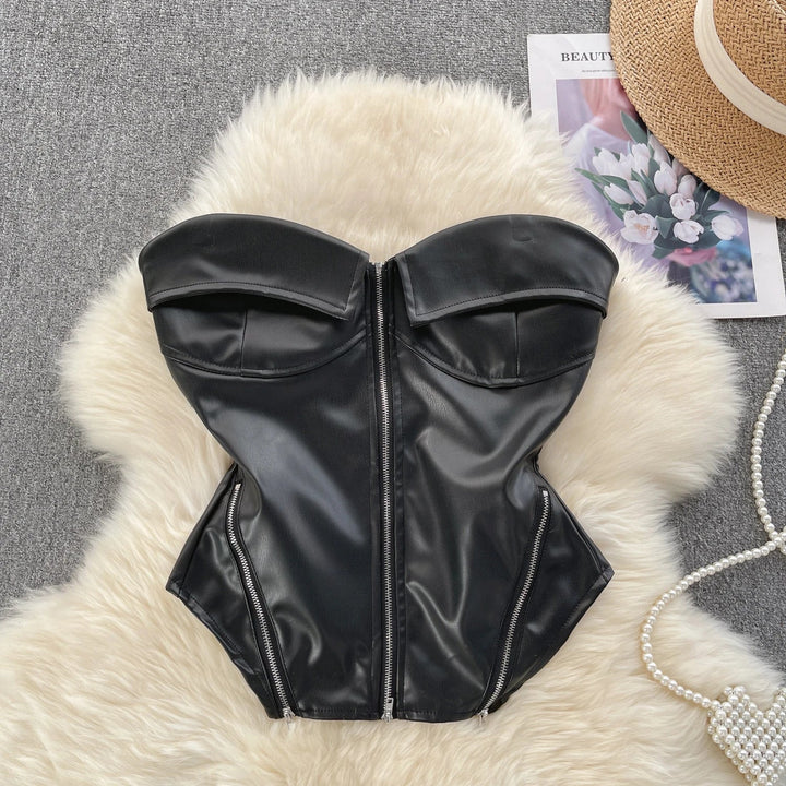 Corset en cuir à fermeture éclair