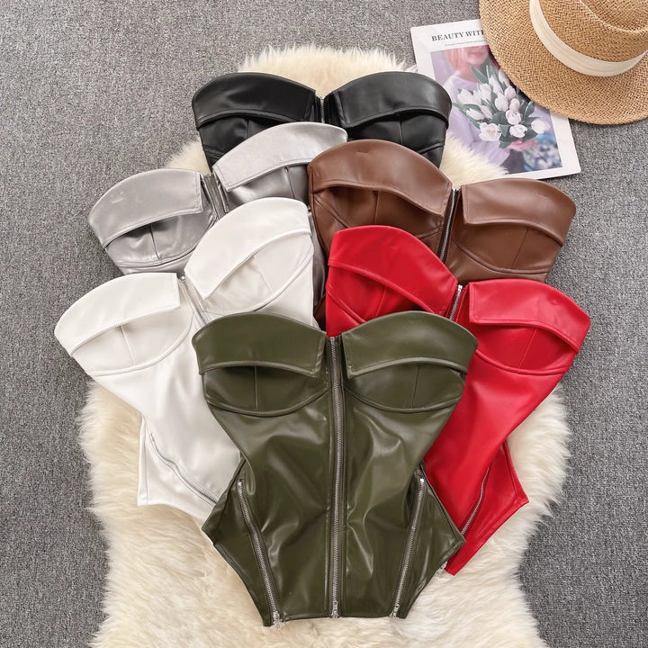 Corset en cuir à fermeture éclair