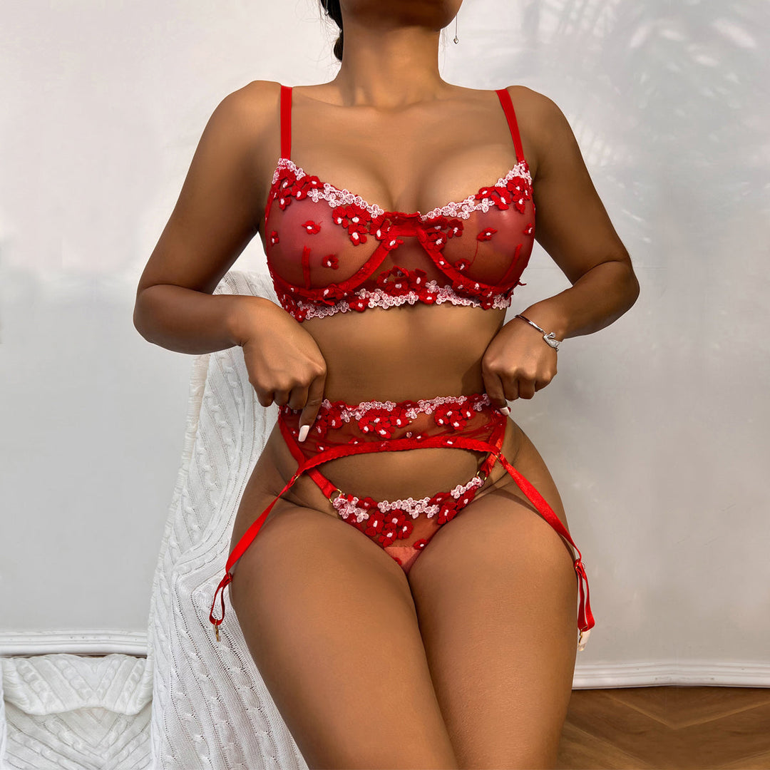 Ensemble de lingerie 3 pièces à petites fleurs