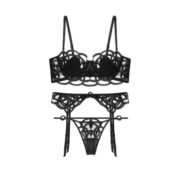Ensemble de lingerie 3 pièces avec inserts transparents
