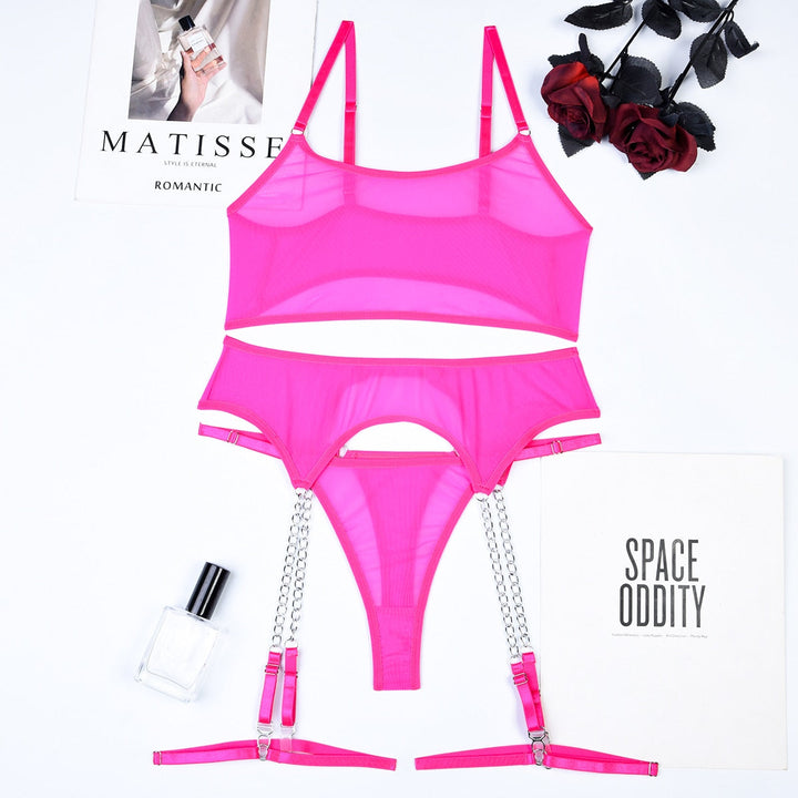 Ensemble de lingerie en résille avec ceinture