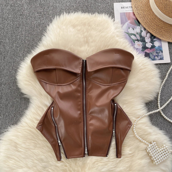 Corset en cuir à fermeture éclair