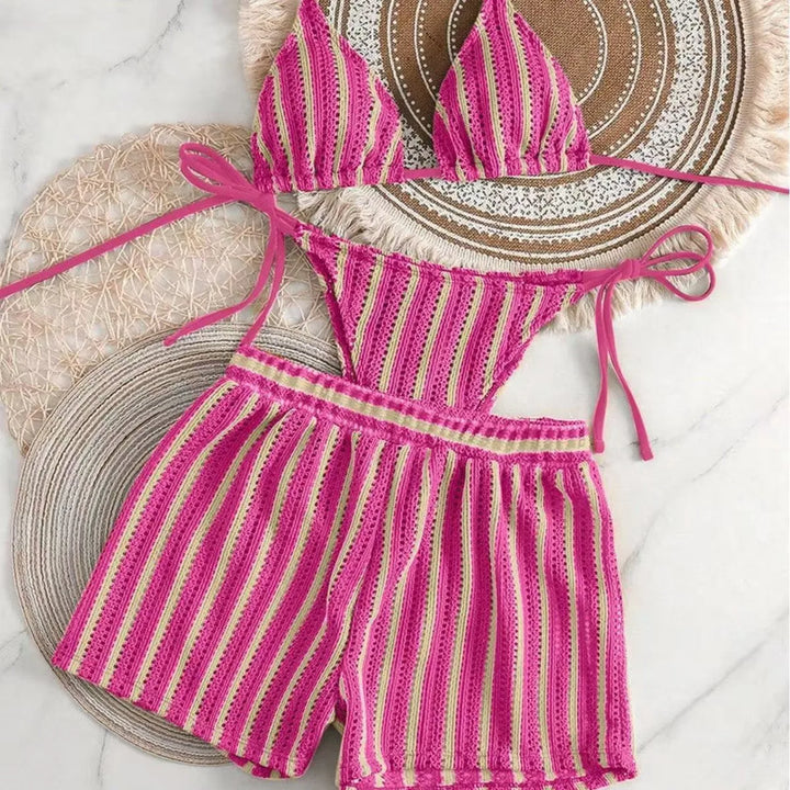 Ensemble de plage 3 pièces avec shorty en résille