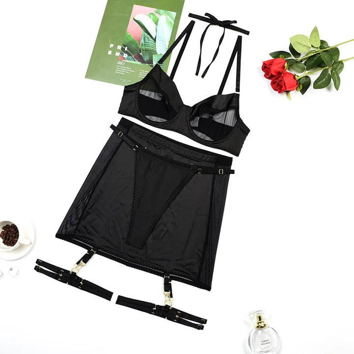 Ensemble de lingerie en satin 5 pièces