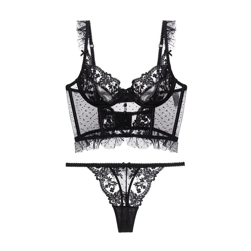 Ensemble de lingerie à soutien-gorge bustier et broderie florale
