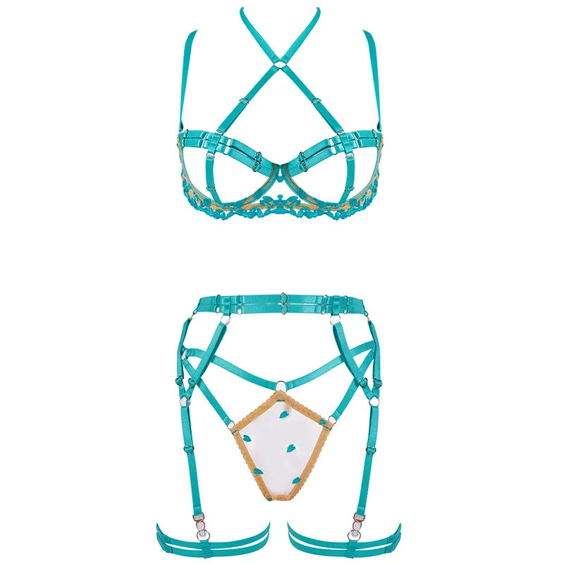 Ensemble de lingerie 4 pièces brodé