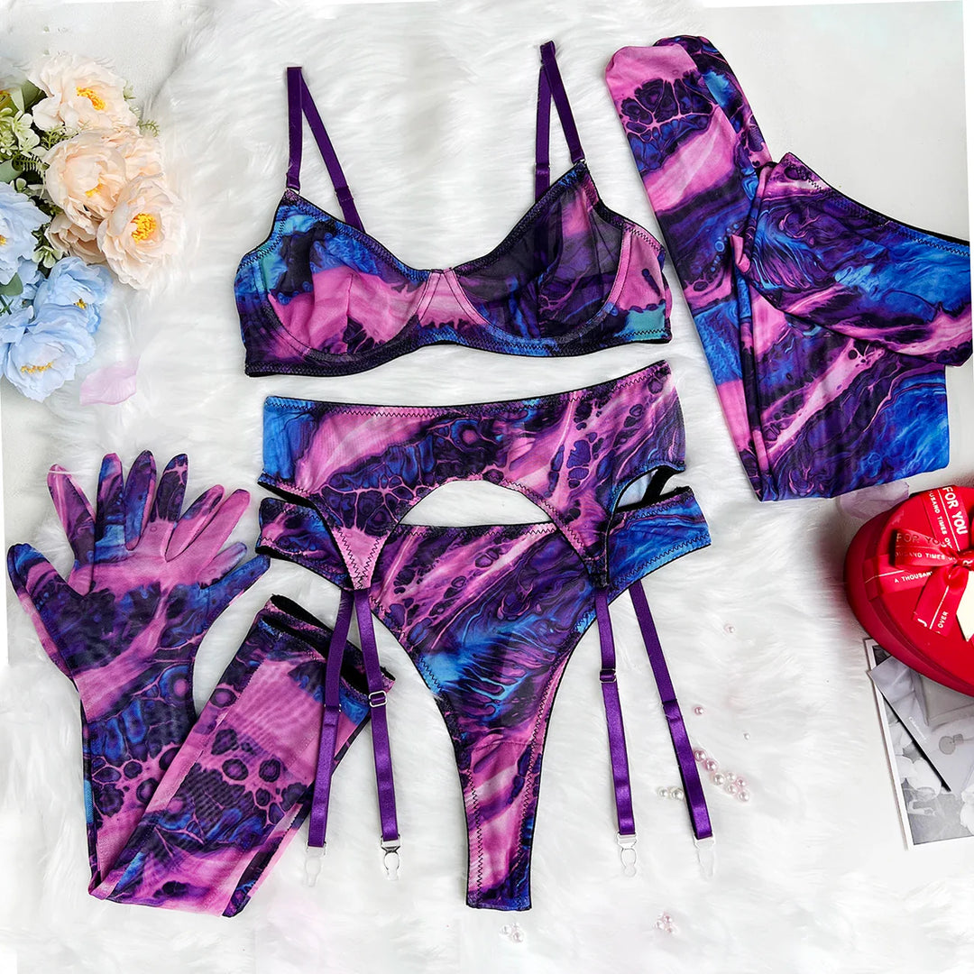 Ensemble de lingerie tie-dye 5 pièces