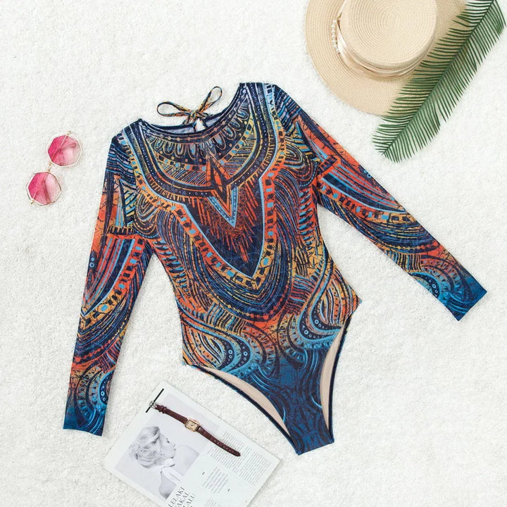 Maillot de bain une pièce à manches longues et motif oriental