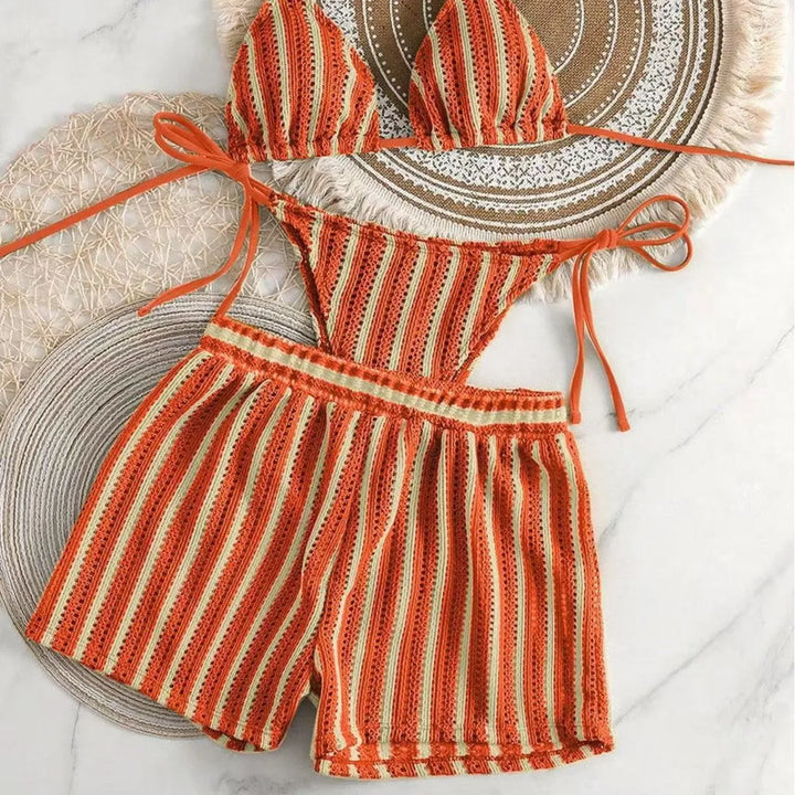 Ensemble de plage 3 pièces avec shorty en résille