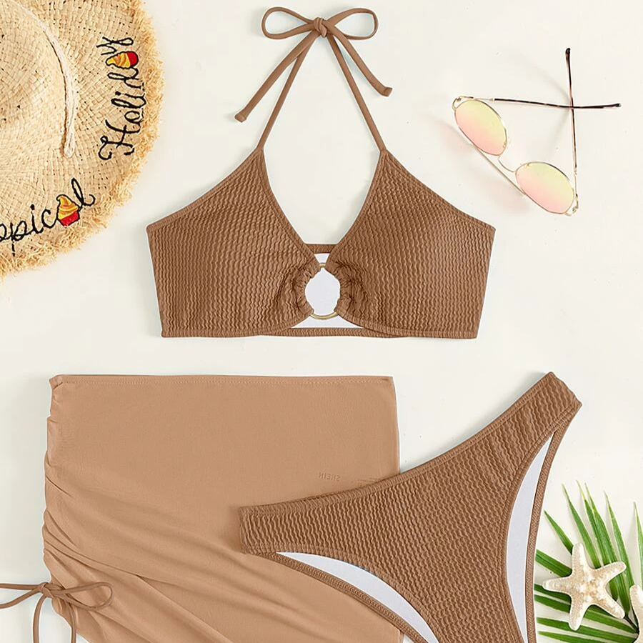 Maillot de bain 2 pièces côtelé avec jupette