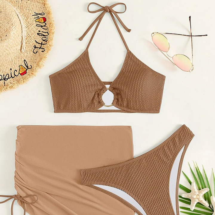 Maillot de bain 2 pièces côtelé avec jupette
